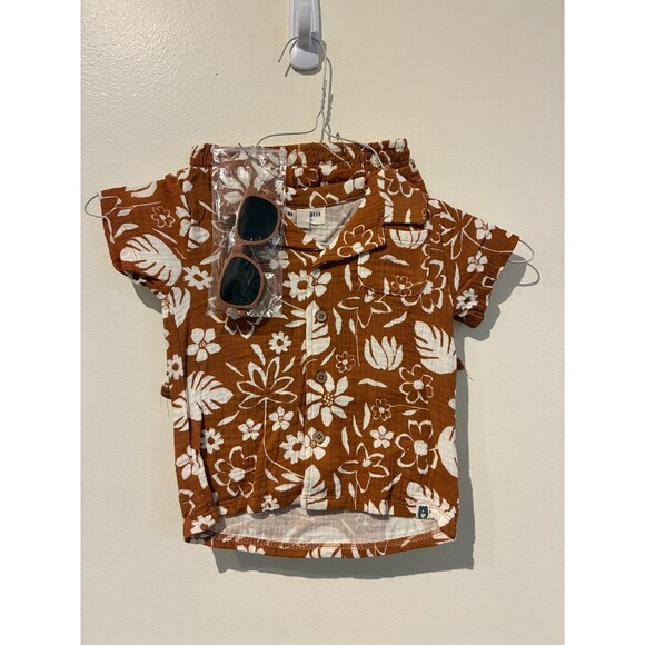 **2 for 20** NWT Rabbit & Bear Organic Burnt Orange Tropical Outfit - 3T - Picture 1 of 3